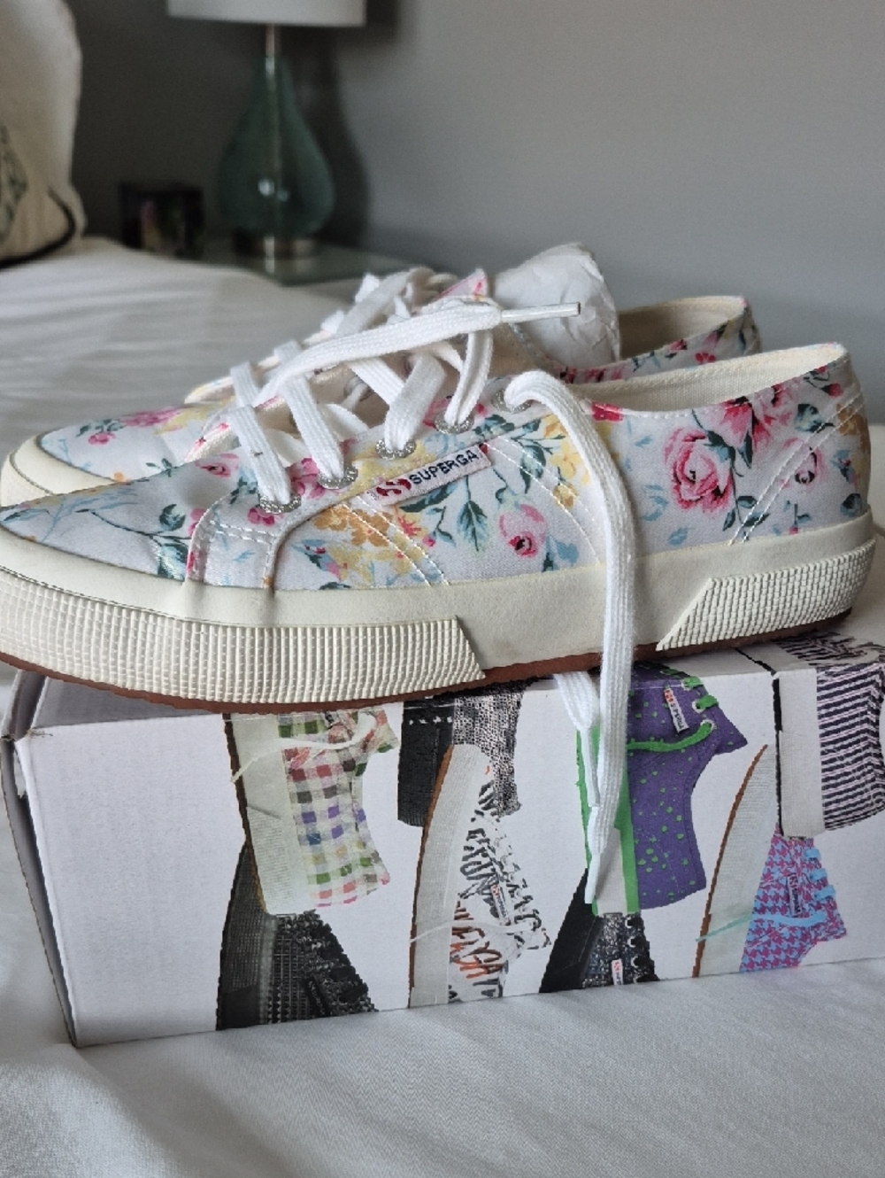 Superga White Canvas Sneakers with Pink and Yellow Floral Pattern - Picture 4 of 6